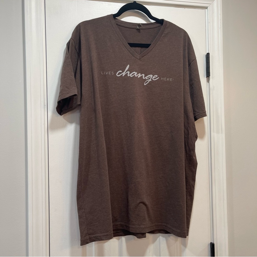 Melaleuca Brown Short Sleeve Tee Casual V-Neck XXL